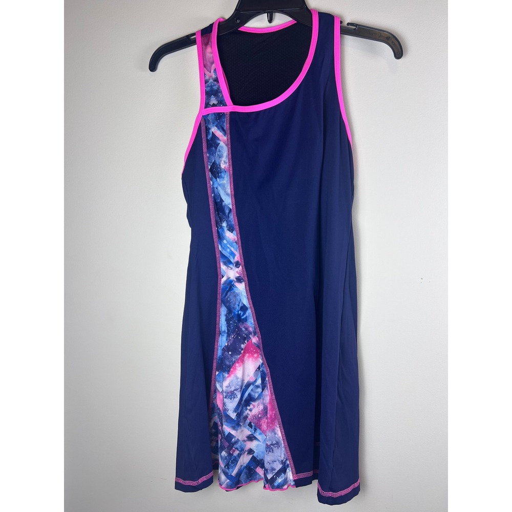 SofiBella Tennis Golf Dress Navy Blue Pink Galaxy Print Racerback‎ SleevelesSz M